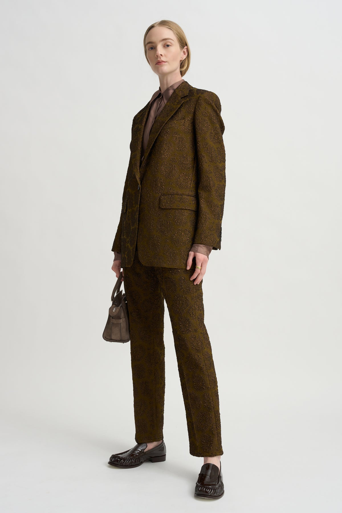 Cloqué Jacquard Pants, Khaki