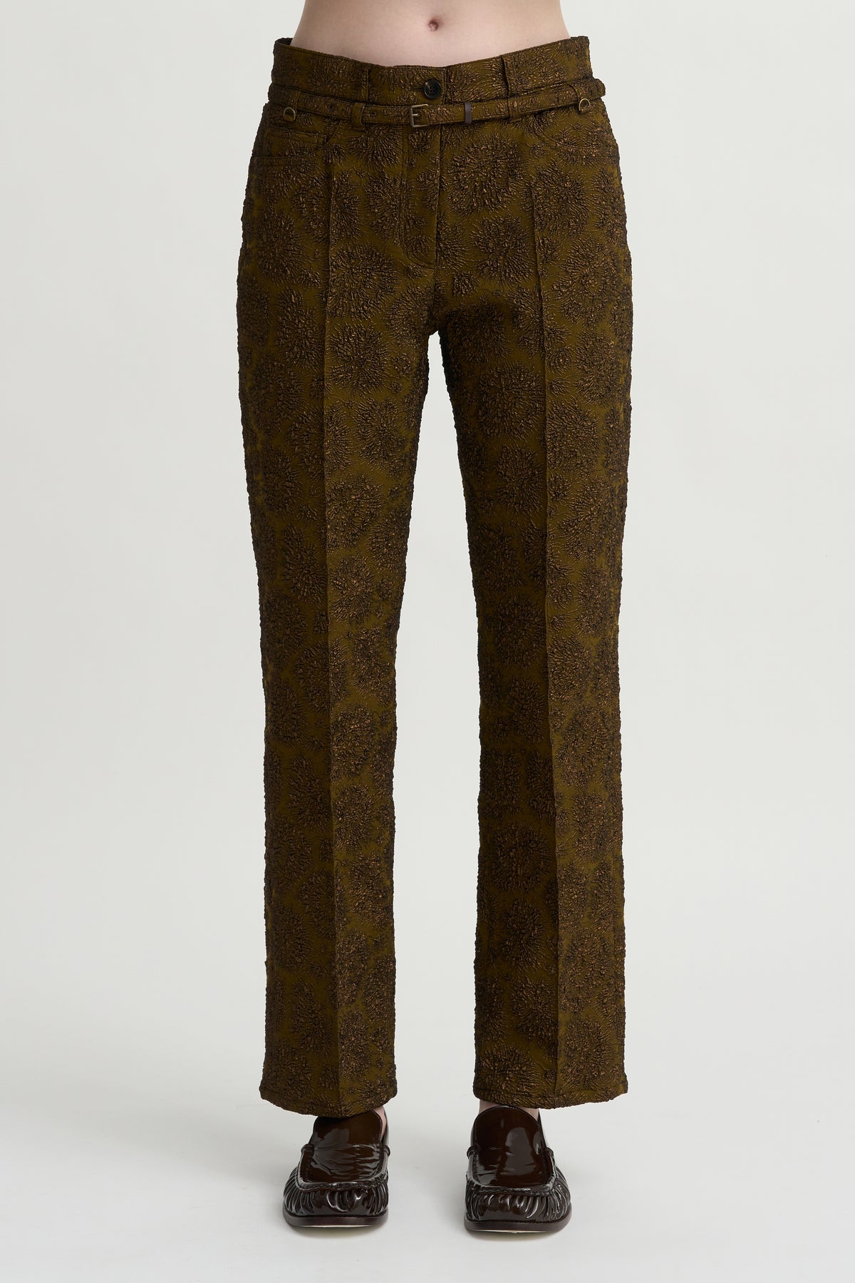 Cloqué Jacquard Pants, Khaki