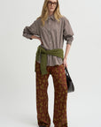 Floral Jacquard Pull On Pants, Rust