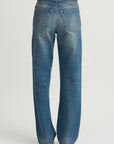 Thin Belted Denim Pants, Blue
