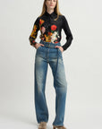 Thin Belted Denim Pants, Blue