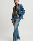 Thin Belted Denim Pants, Blue