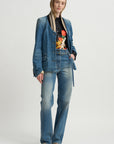 Thin Belted Denim Pants, Blue