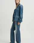 Thin Belted Denim Pants, Blue