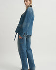 Thin Belted Denim Pants, Blue