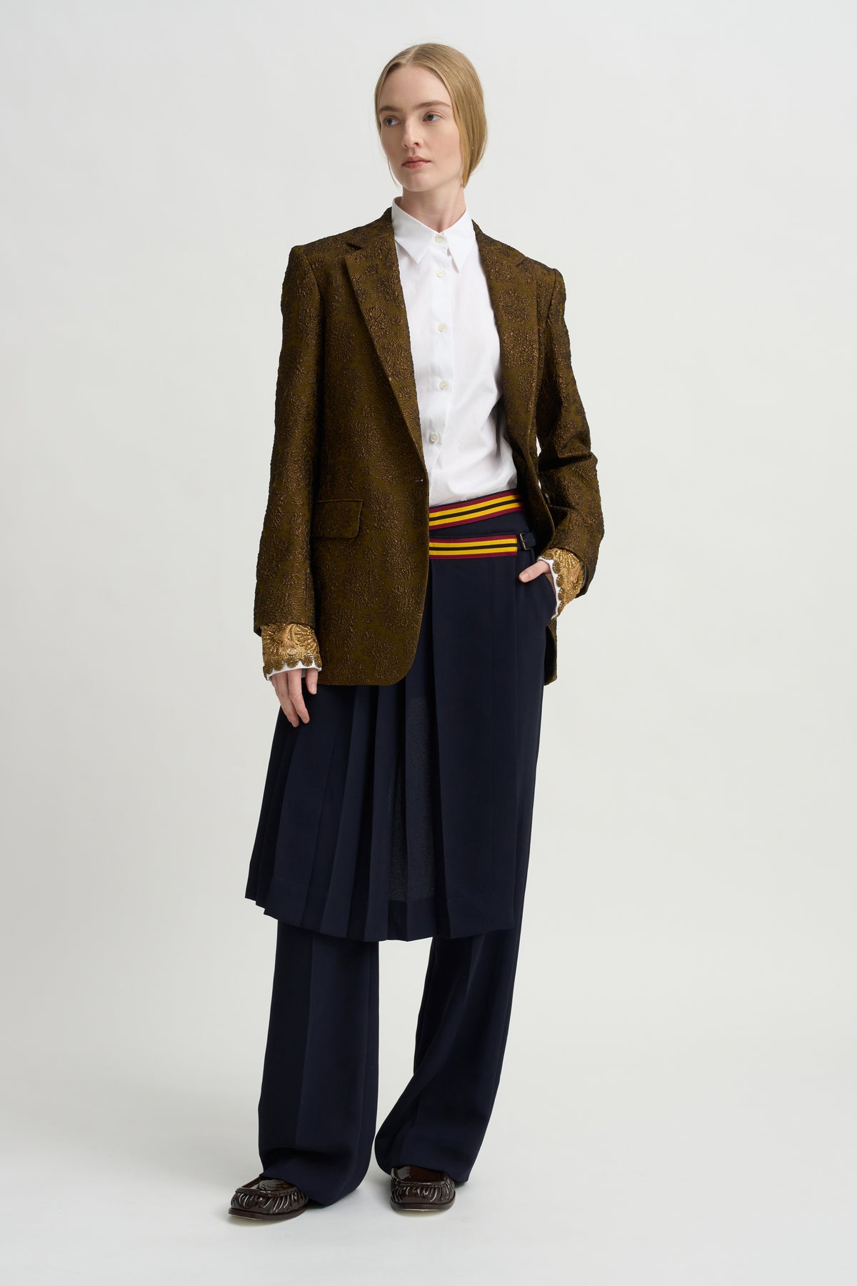 Pleated Overskirt Pants, Navy