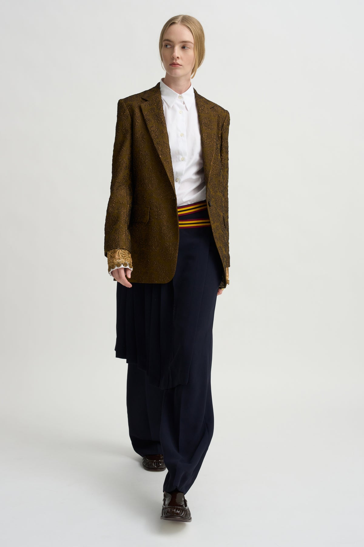 Pleated Overskirt Pants, Navy