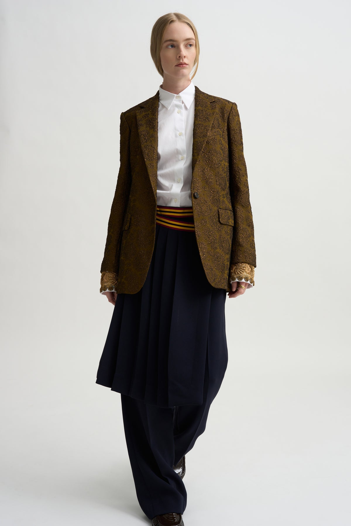 Pleated Overskirt Pants, Navy