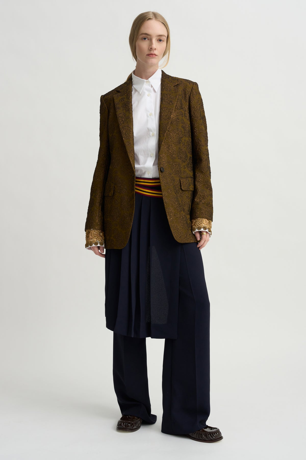 Pleated Overskirt Pants, Navy