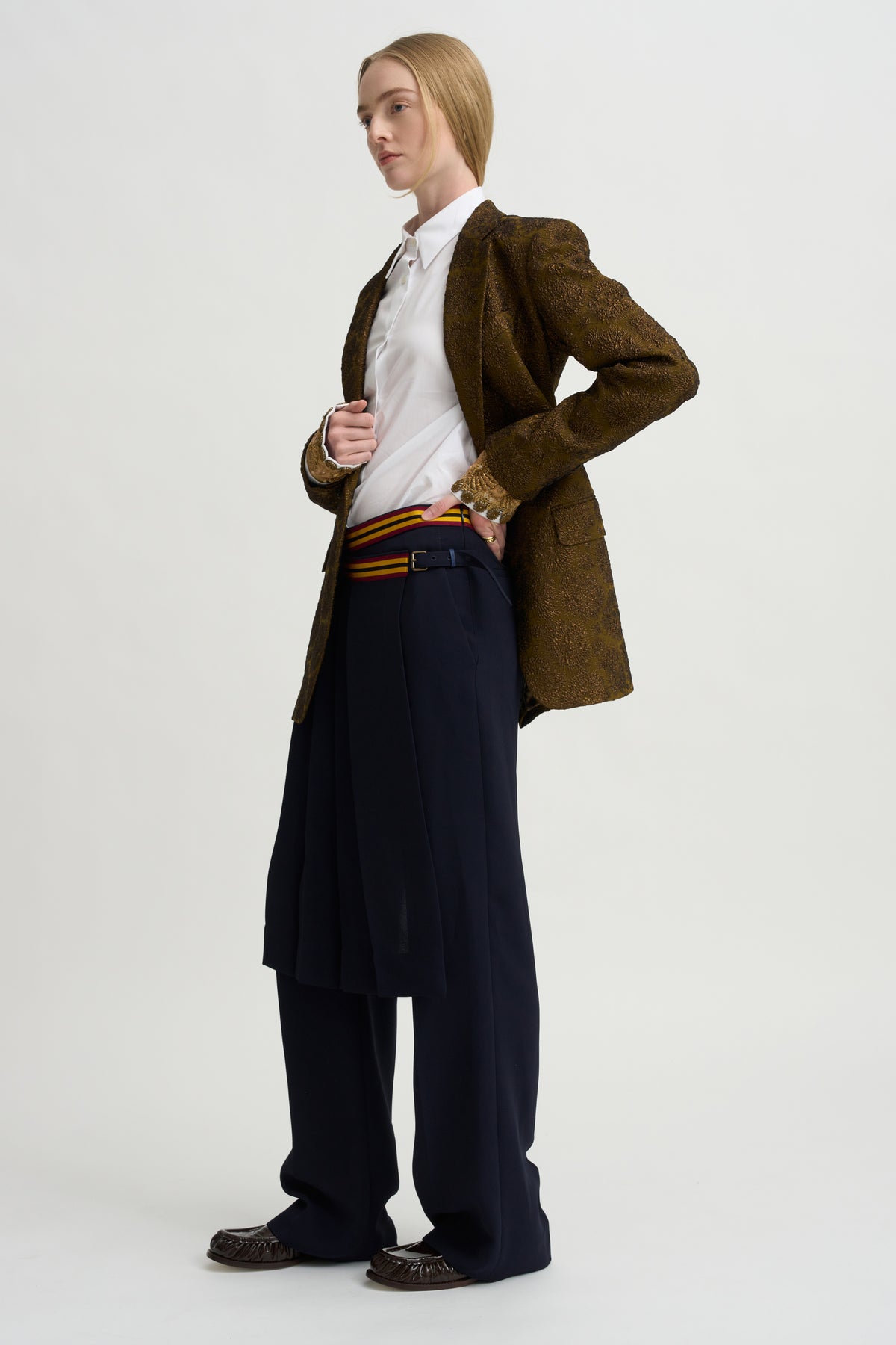 Pleated Overskirt Pants, Navy