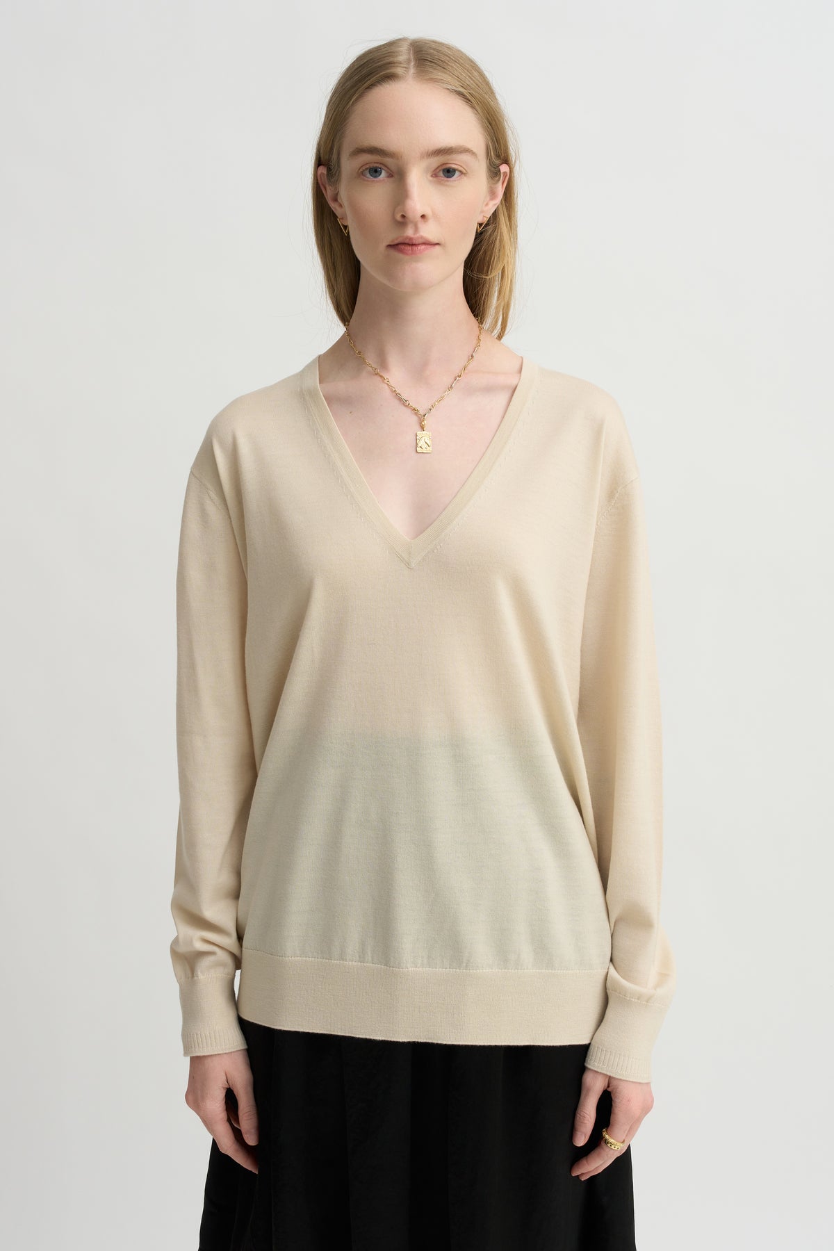 V-Neck Sweater, Ecru