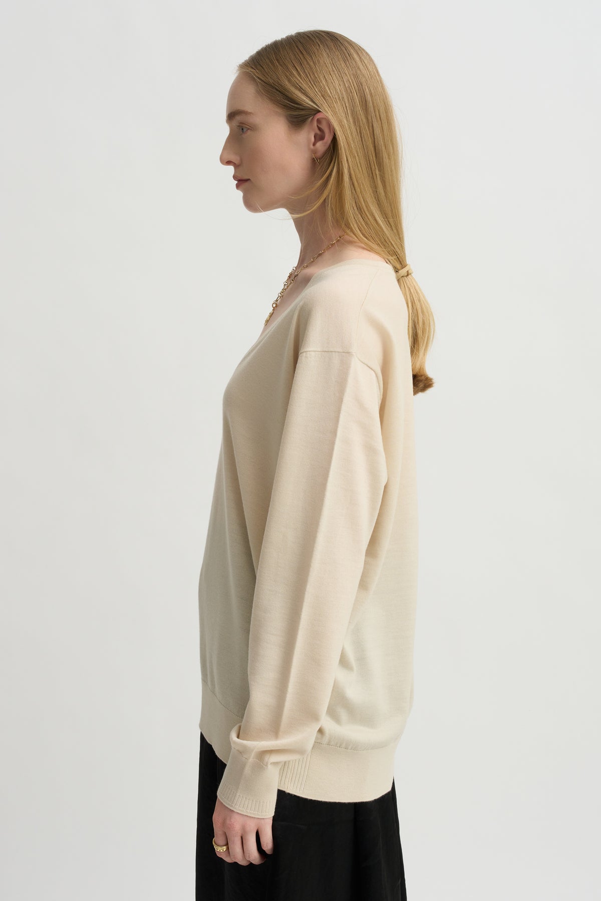 V-Neck Sweater, Ecru