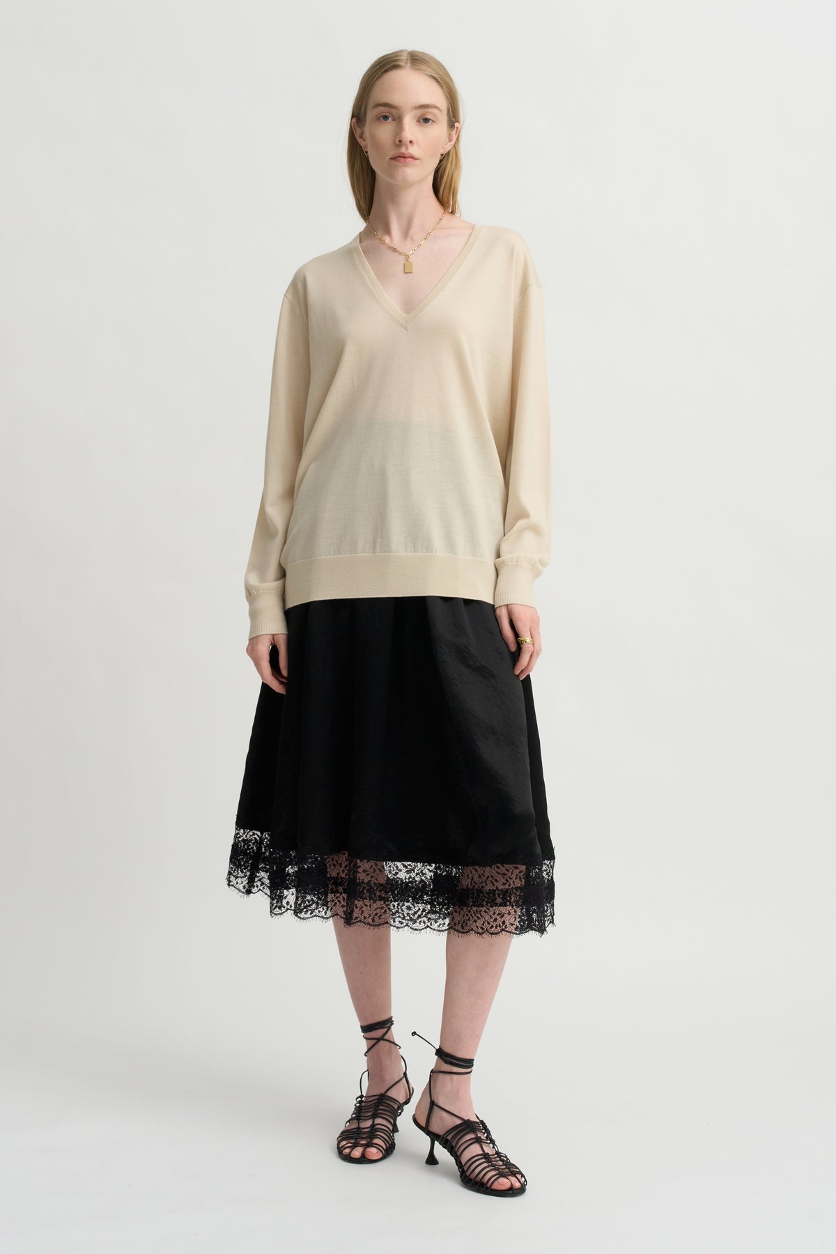 V-Neck Sweater, Ecru