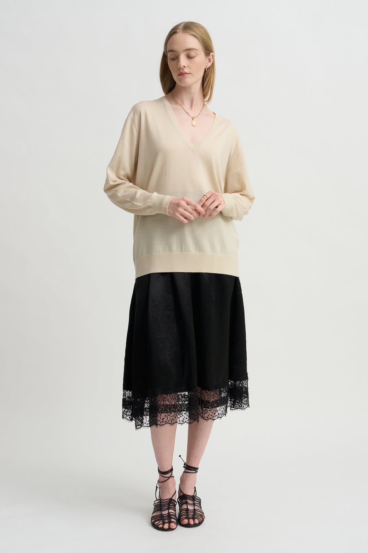 V-Neck Sweater, Ecru