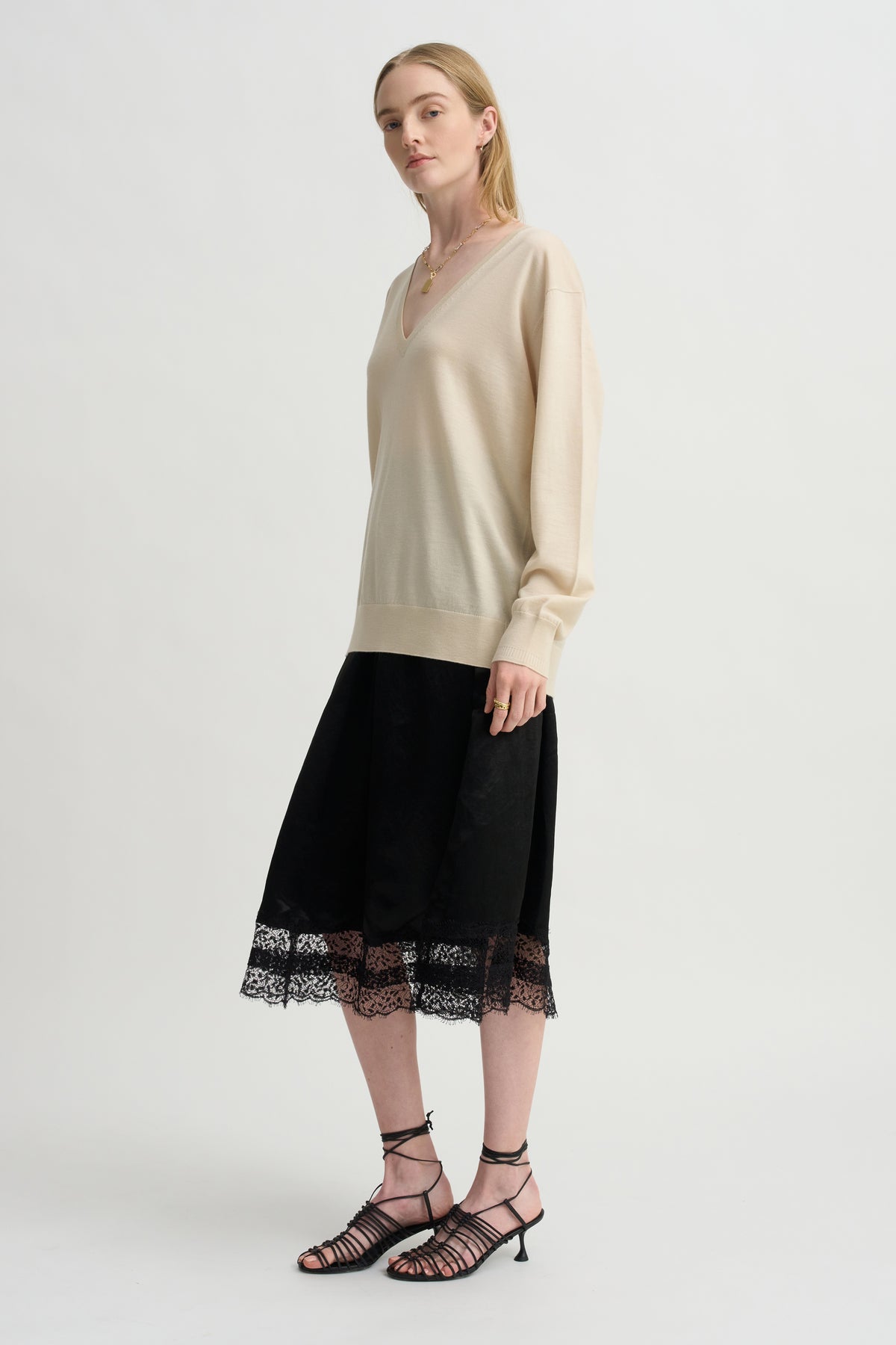 V-Neck Sweater, Ecru
