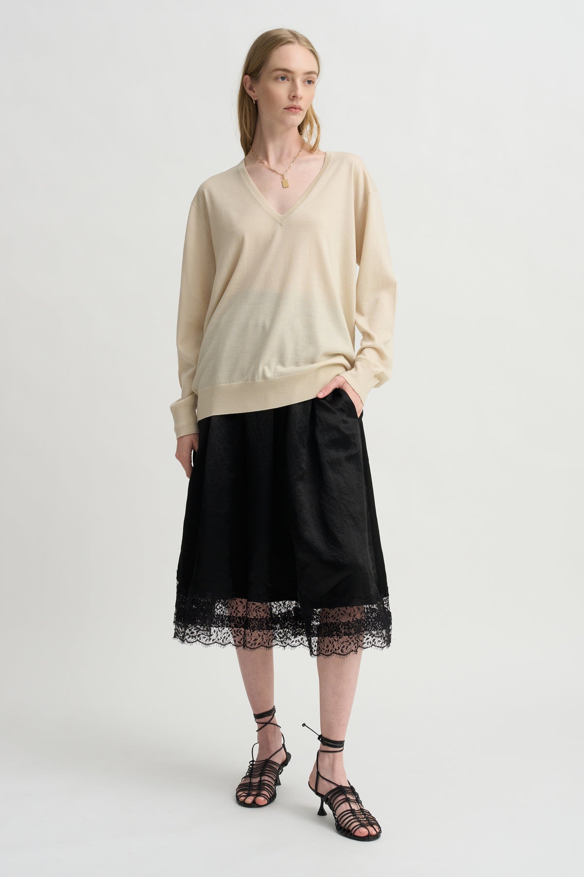 V-Neck Sweater, Ecru