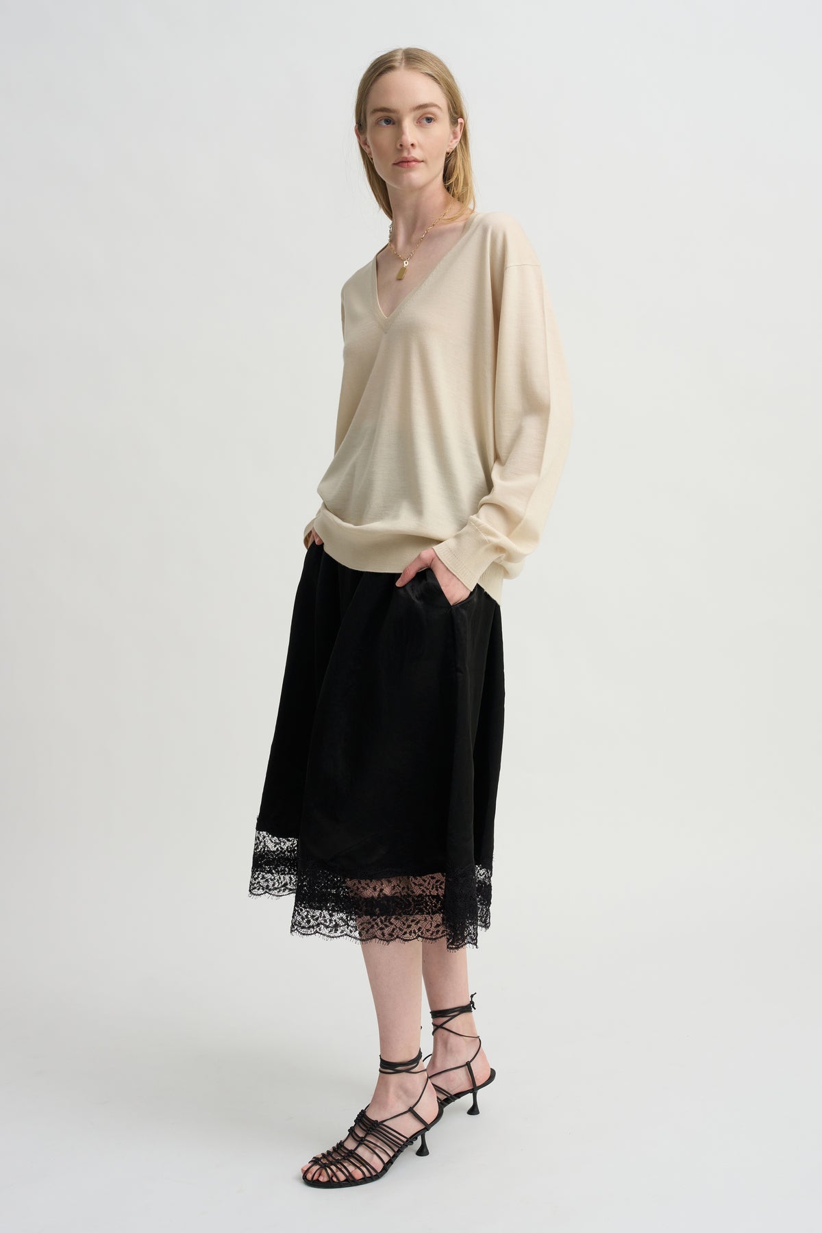 V-Neck Sweater, Ecru