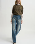 Short Sleeve Raglan Sweater, Forest