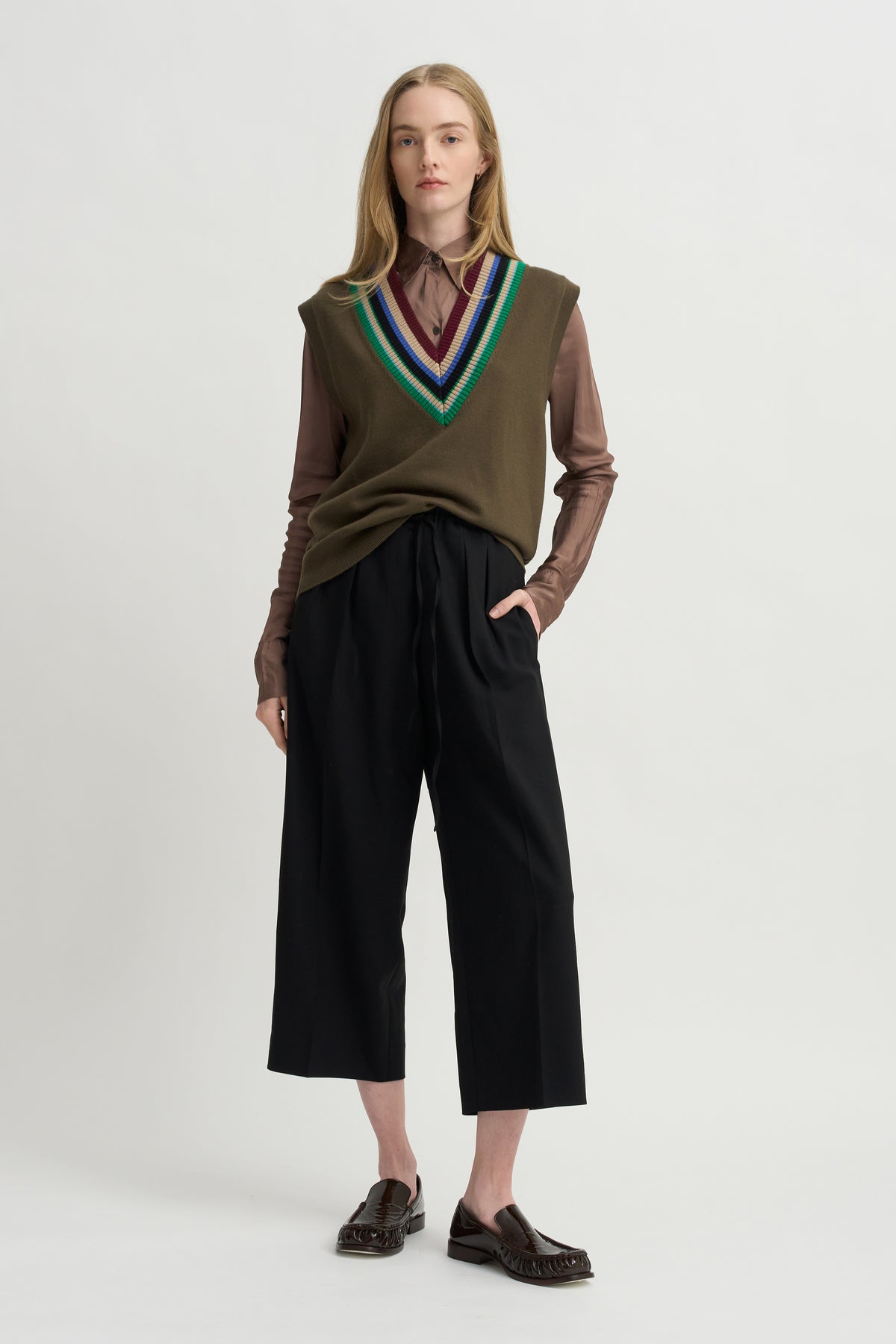 Striped V-Neck Sweater Vest, Forest