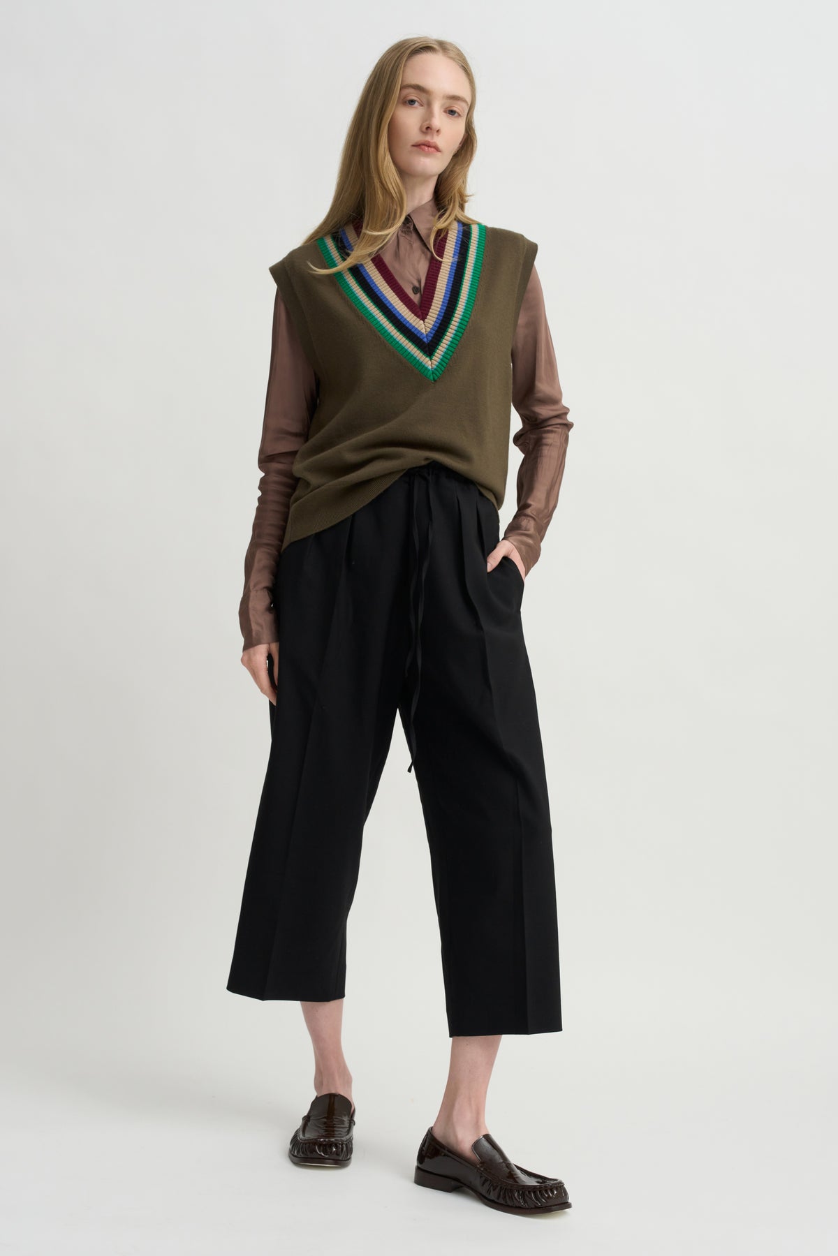 Striped V-Neck Sweater Vest, Forest