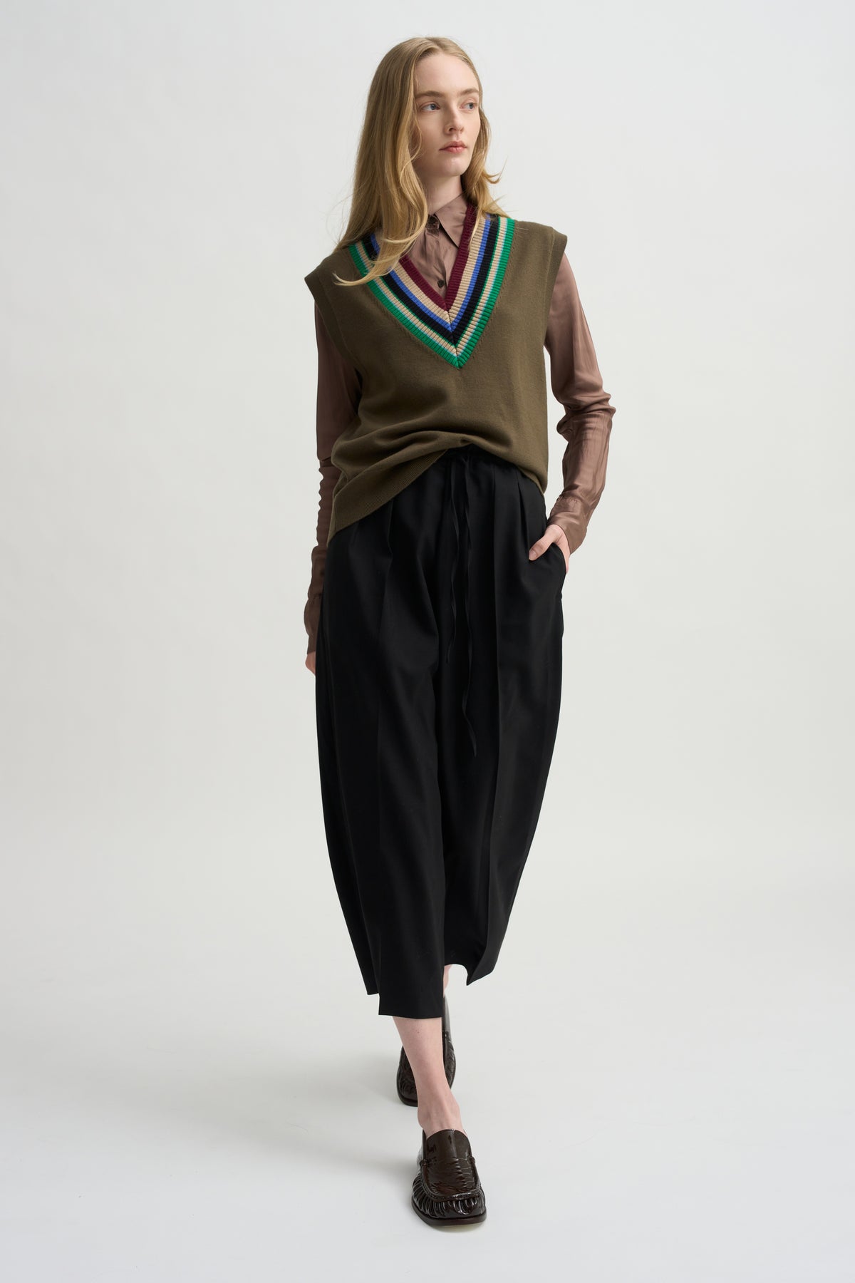 Striped V-Neck Sweater Vest, Forest