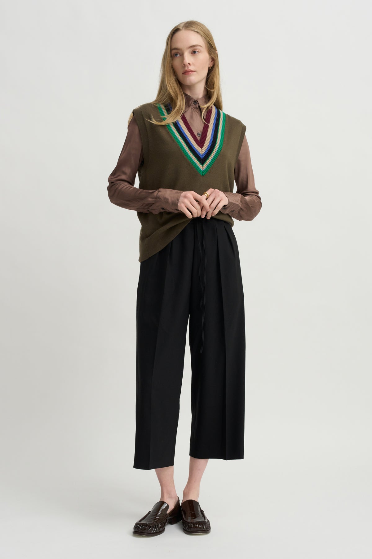 Striped V-Neck Sweater Vest, Forest