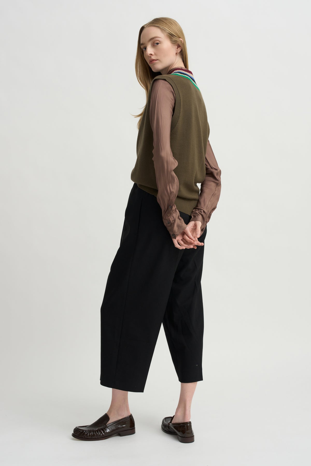 Striped V-Neck Sweater Vest, Forest