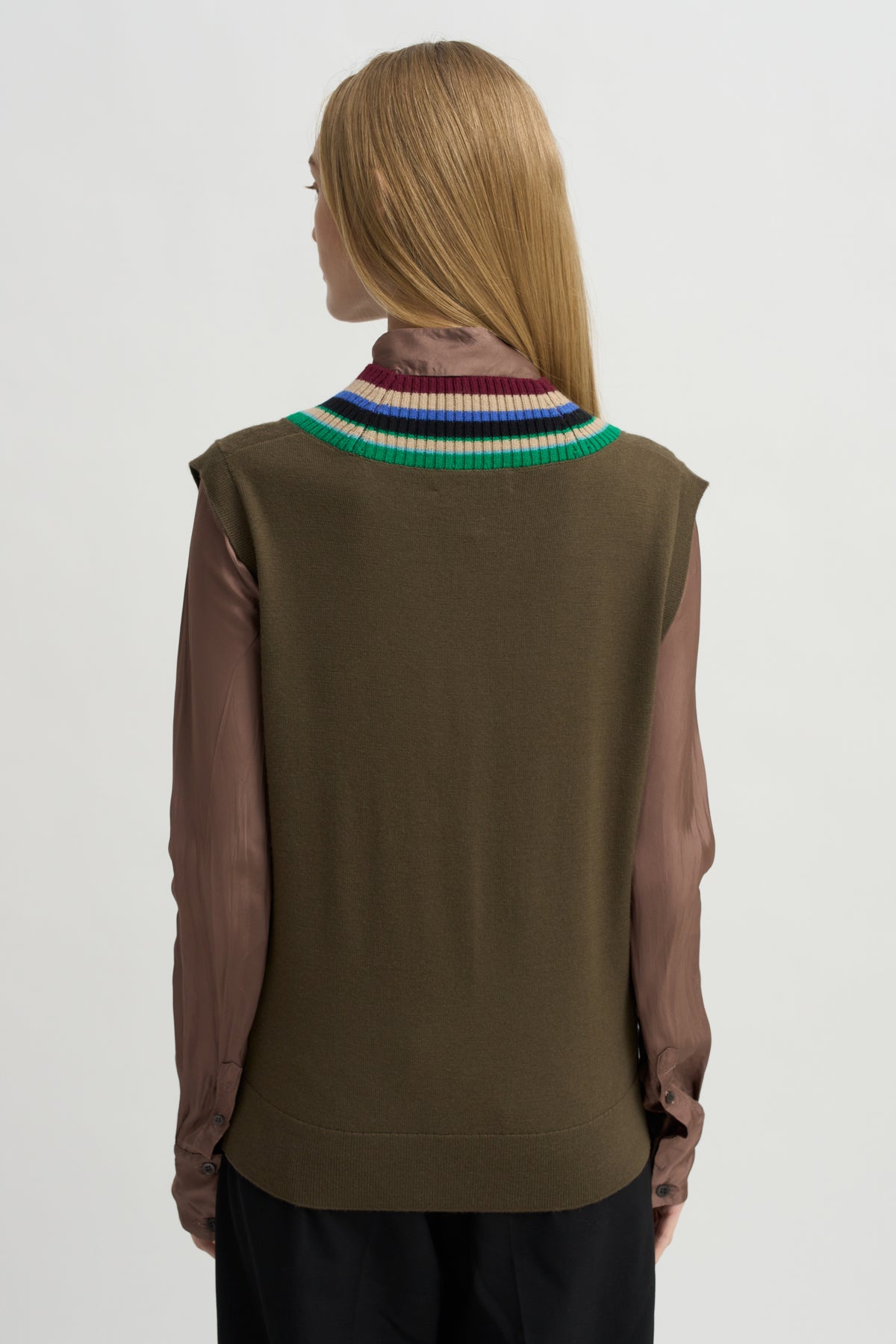 Striped V-Neck Sweater Vest, Forest