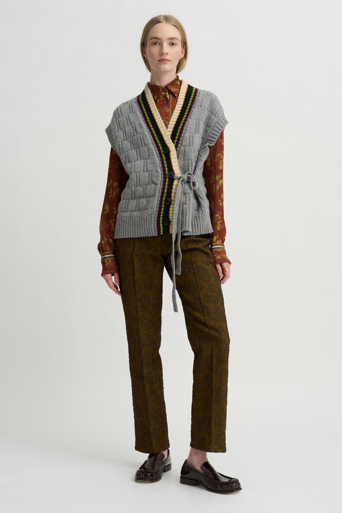 Sleeveless Contrast Knit, Grey