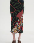 Printed Midi Skirt, Khaki