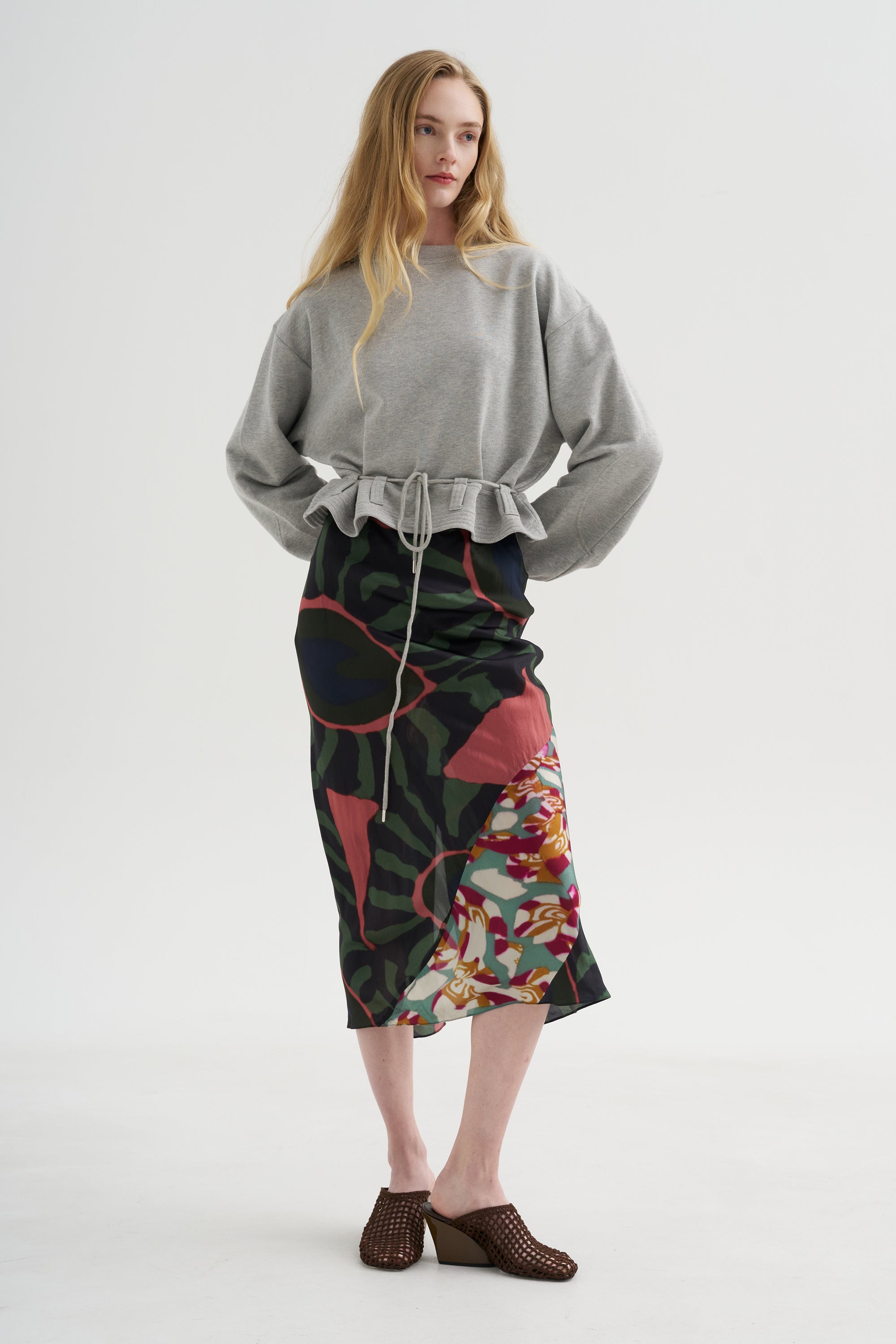 Printed Midi Skirt, Khaki
