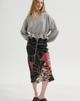 Printed Midi Skirt, Khaki