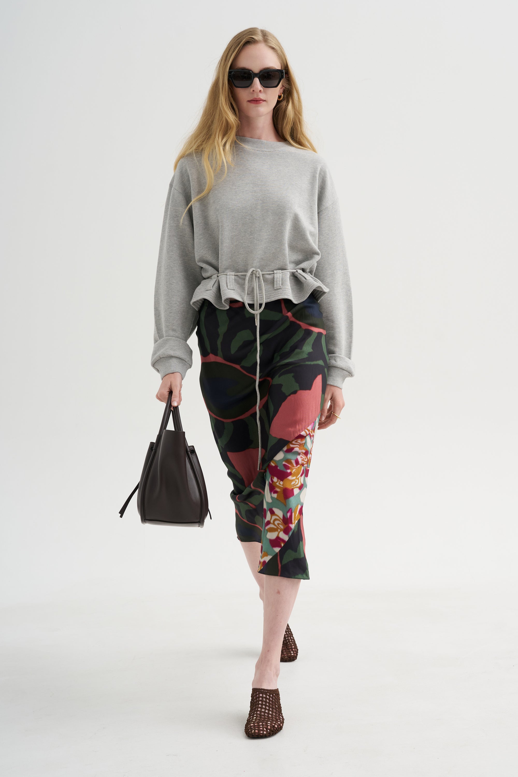 Printed Midi Skirt, Khaki
