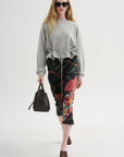 Printed Midi Skirt, Khaki