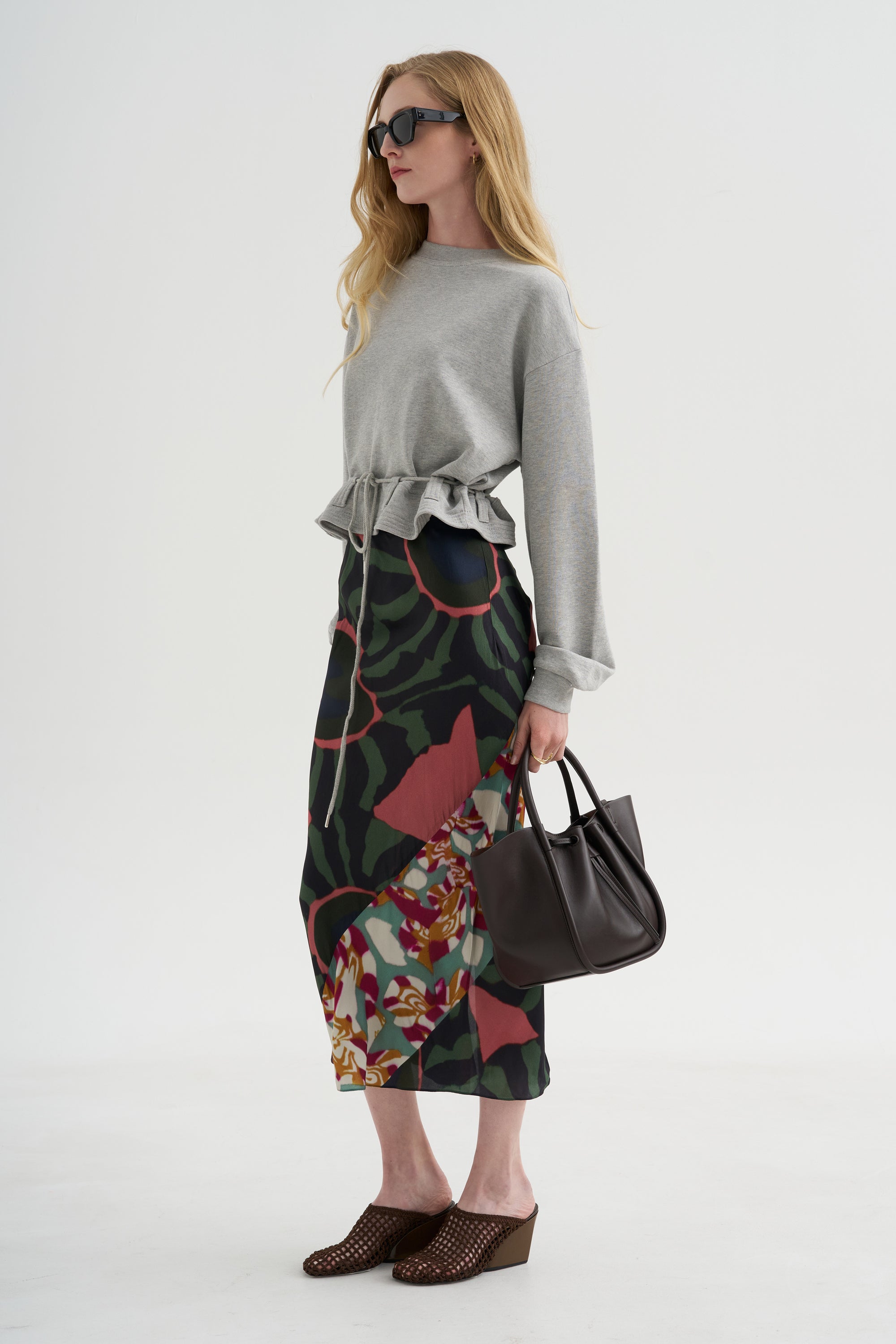 Printed Midi Skirt, Khaki