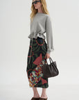 Printed Midi Skirt, Khaki