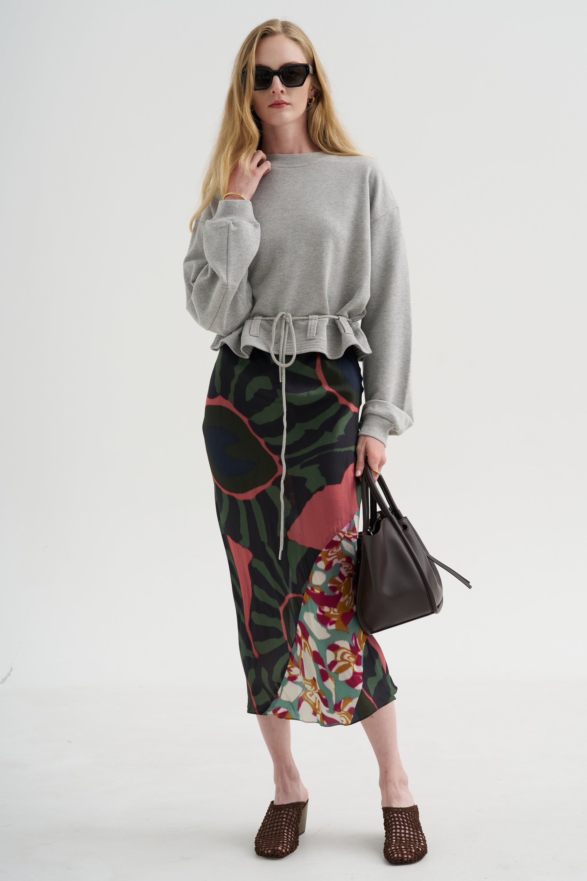 Printed Midi Skirt, Khaki