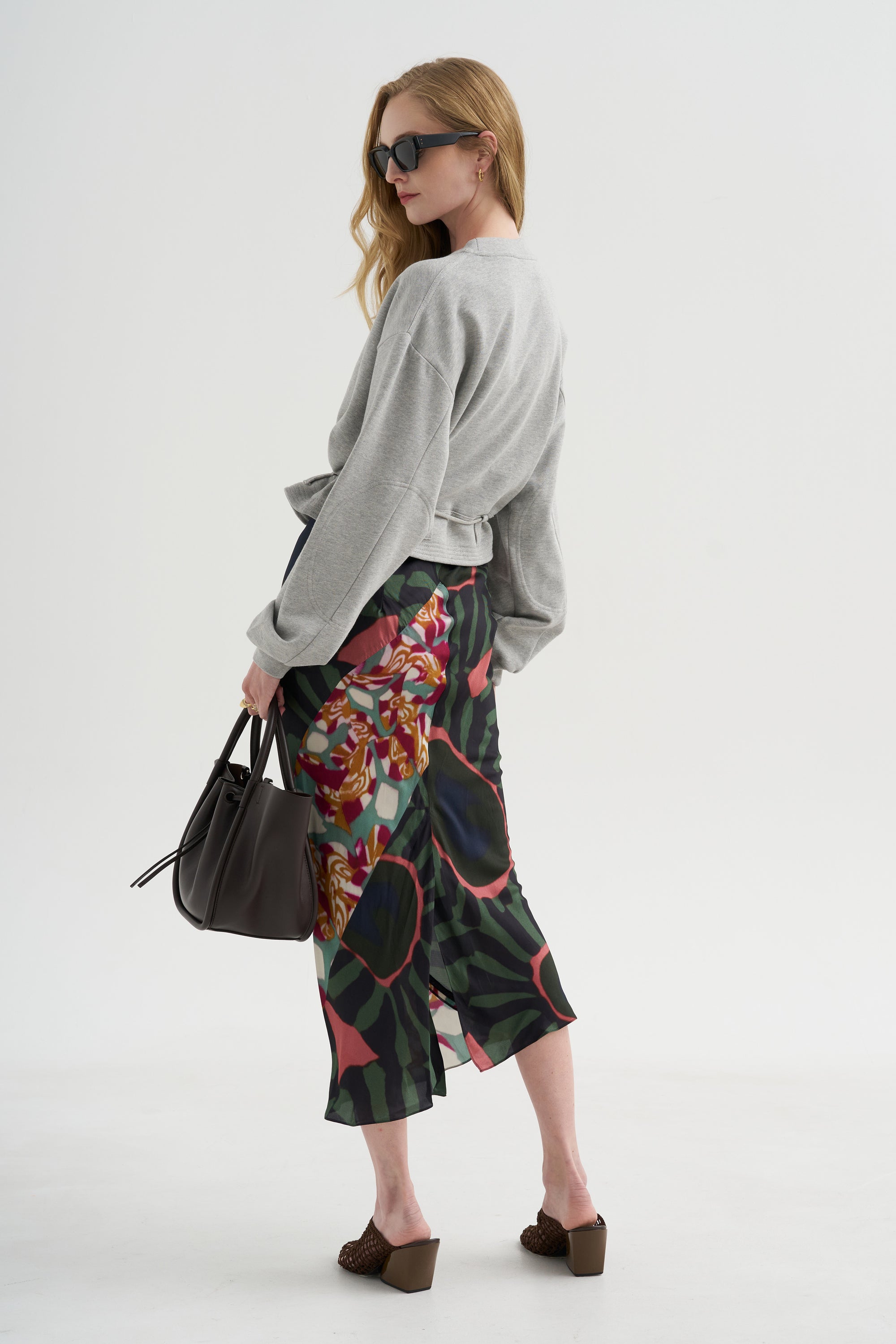 Printed Midi Skirt, Khaki