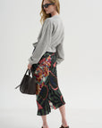 Printed Midi Skirt, Khaki
