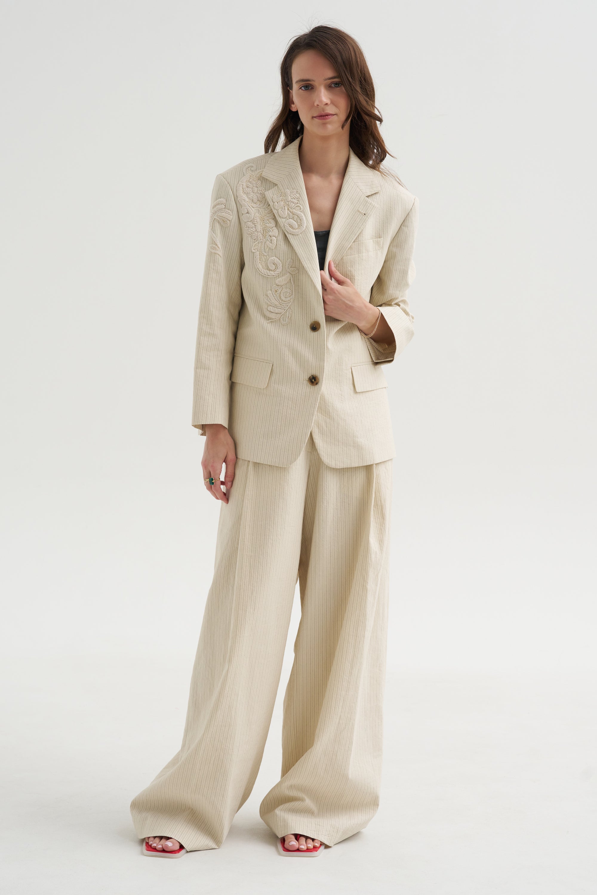 Embroidered Blazer, Ecru