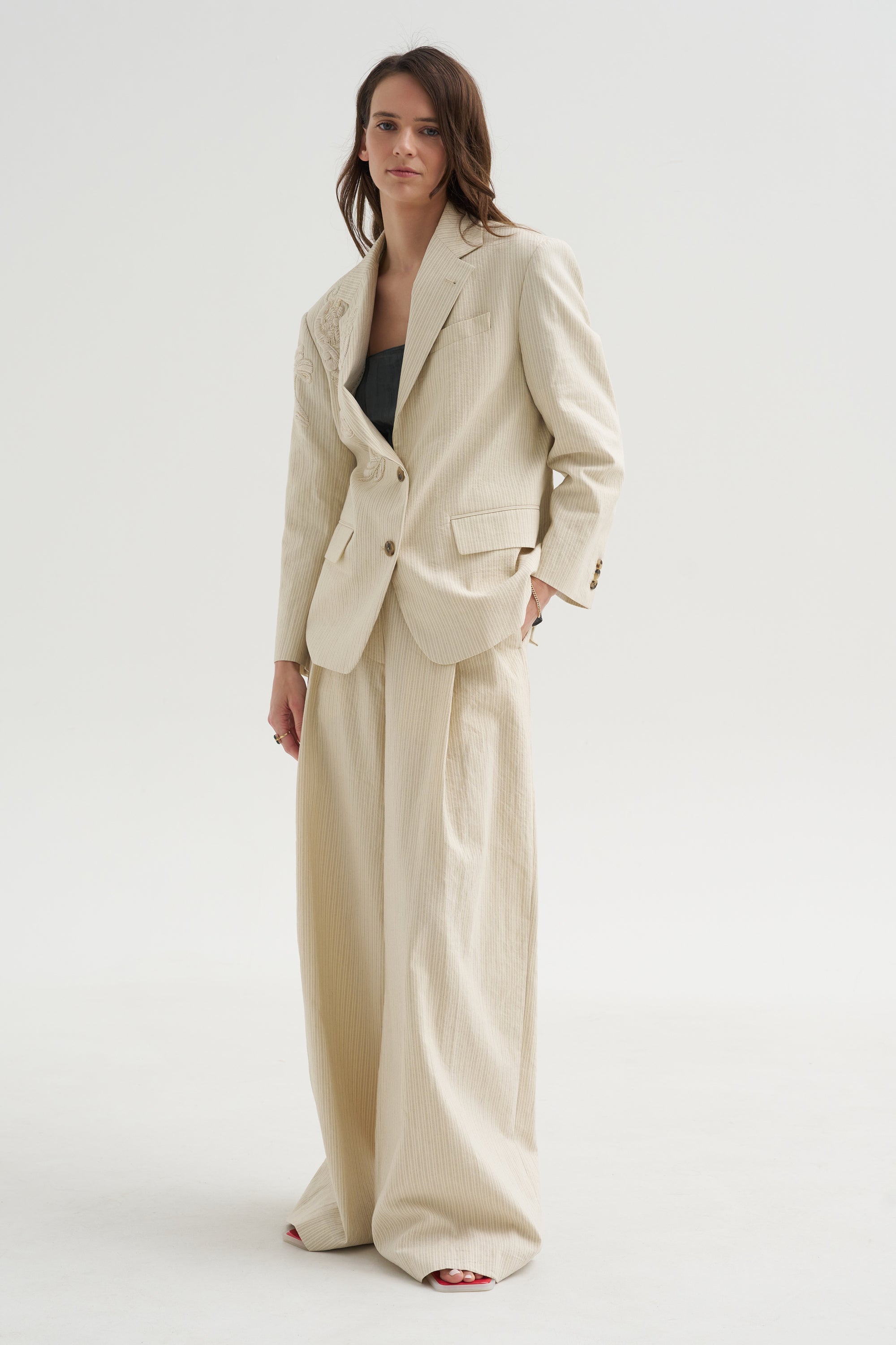 Embroidered Blazer, Ecru