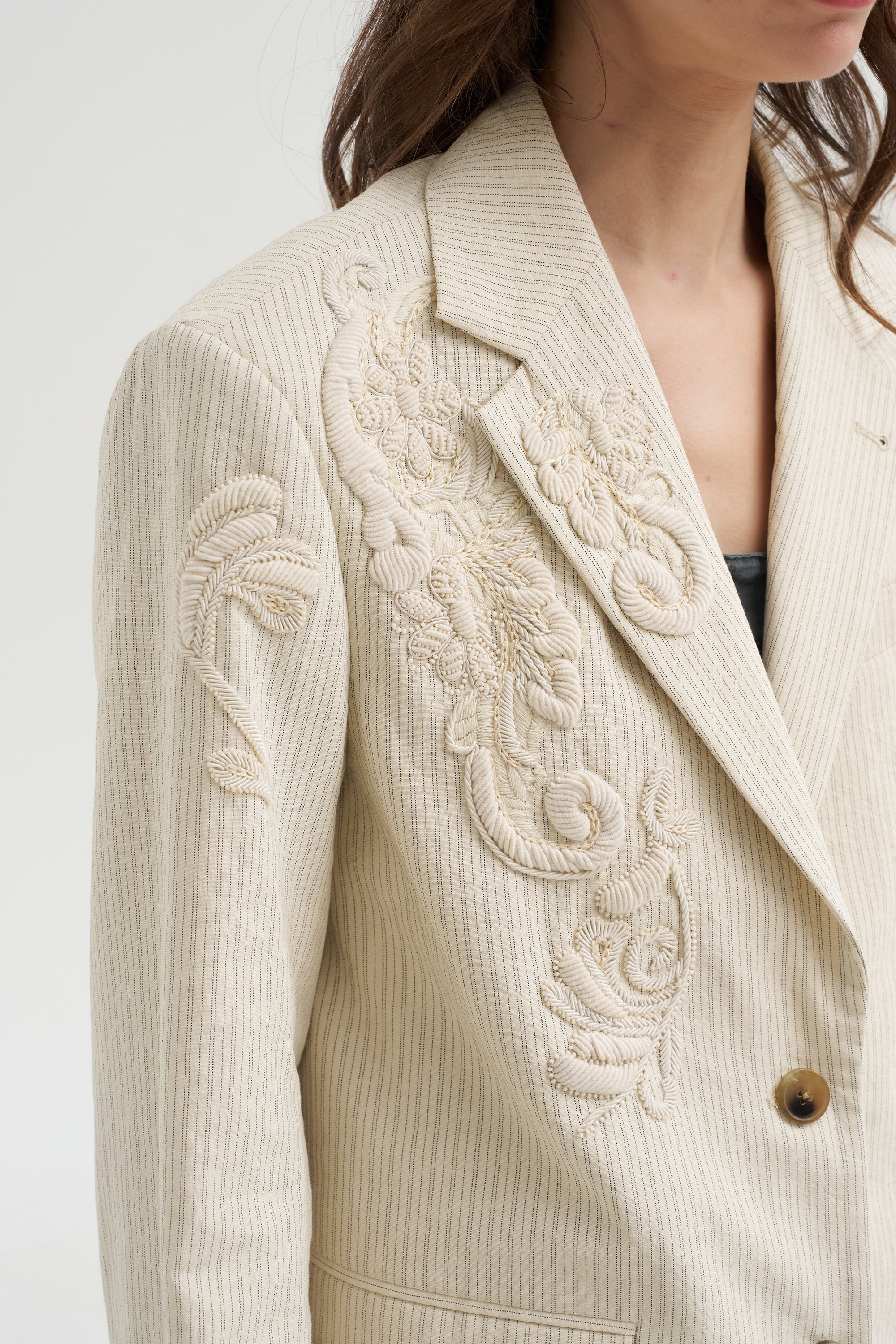 Embroidered Blazer, Ecru