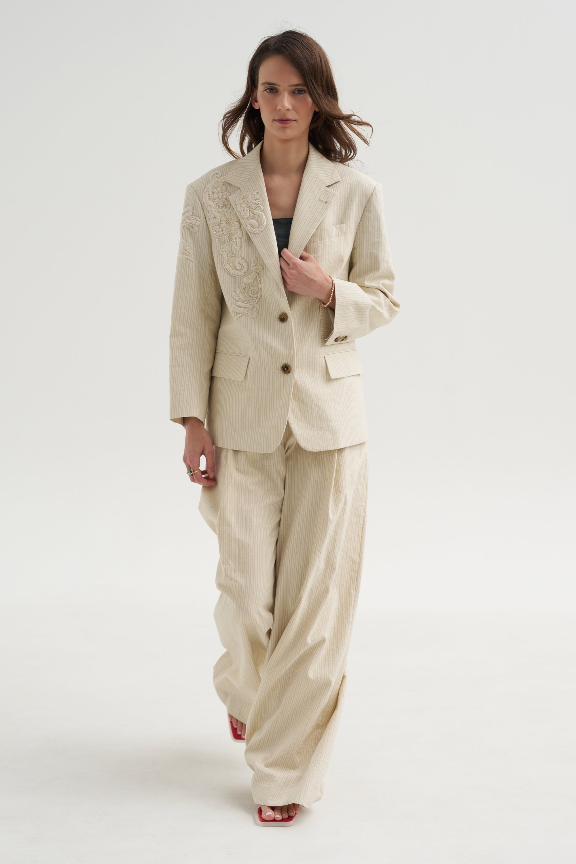Embroidered Blazer, Ecru