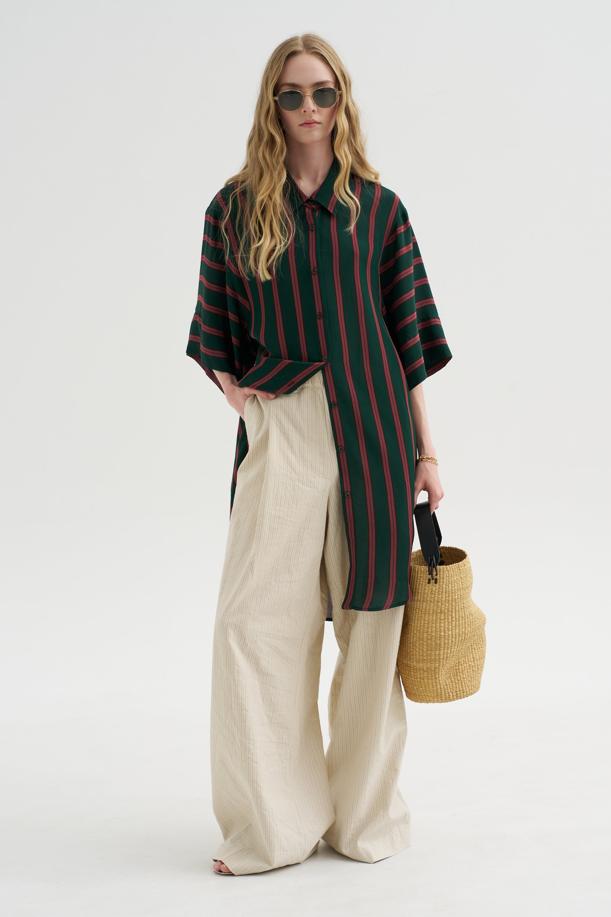 Stripe Wide Legs, Ecru