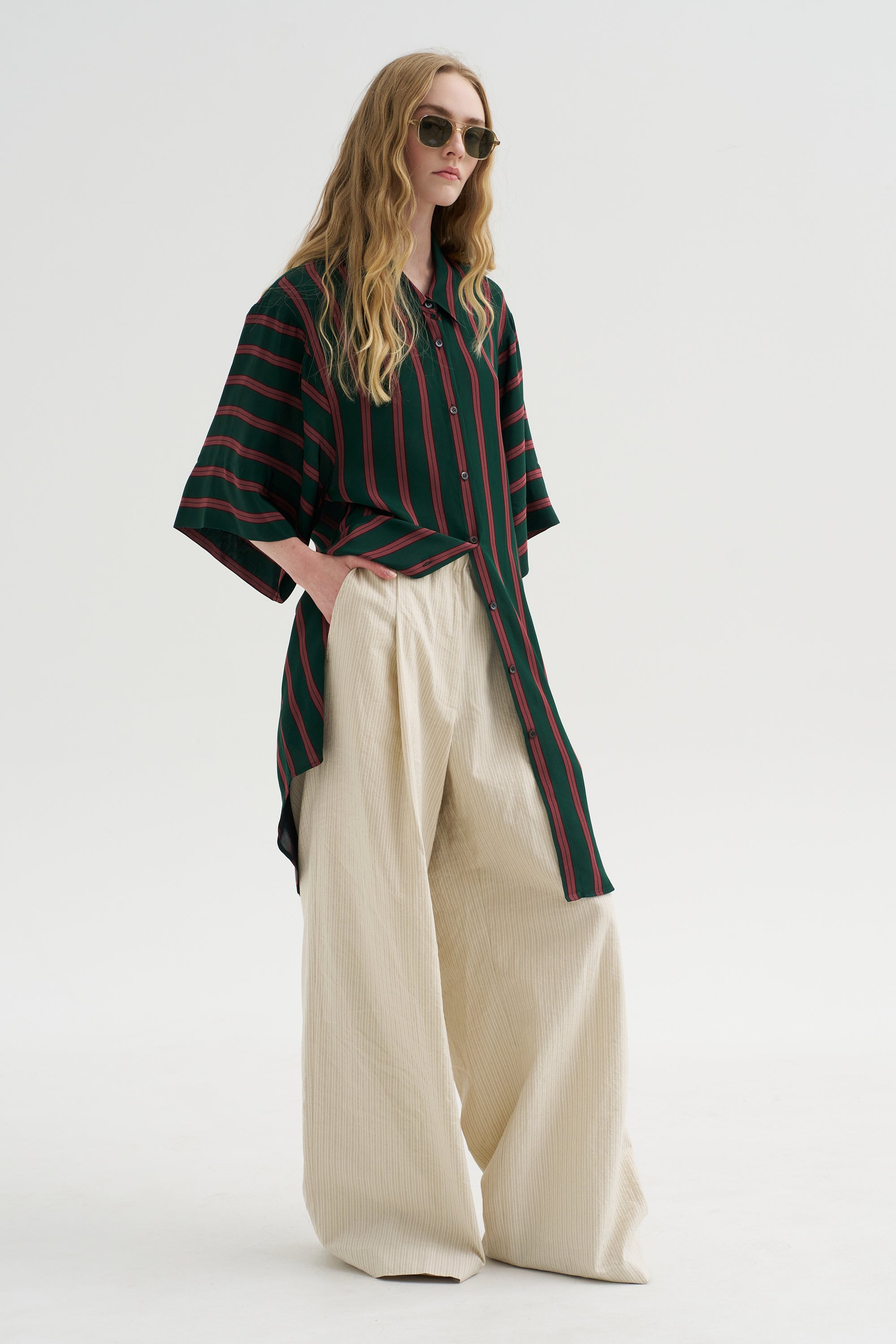 Stripe Wide Legs, Ecru