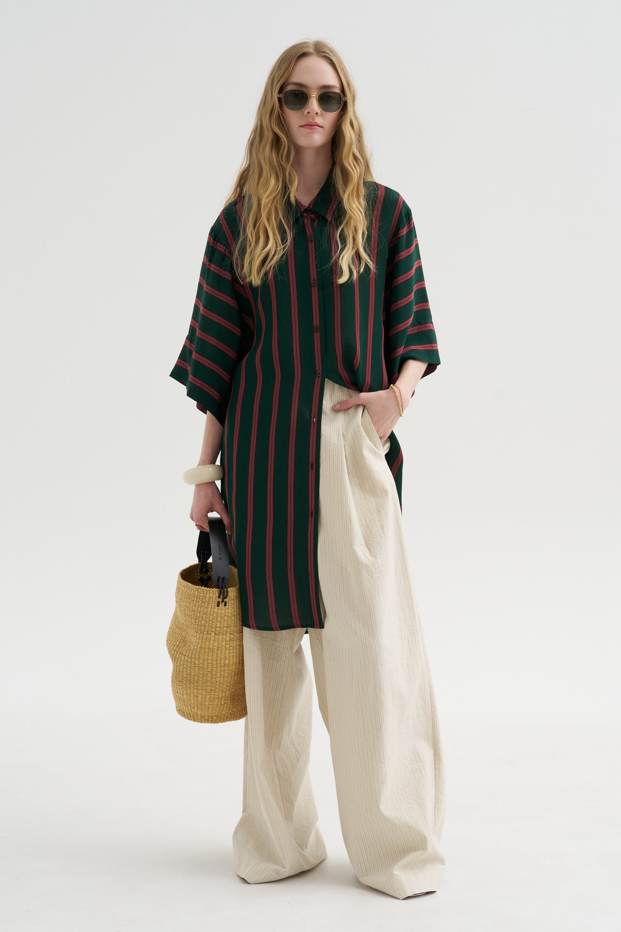Stripe Wide Legs, Ecru