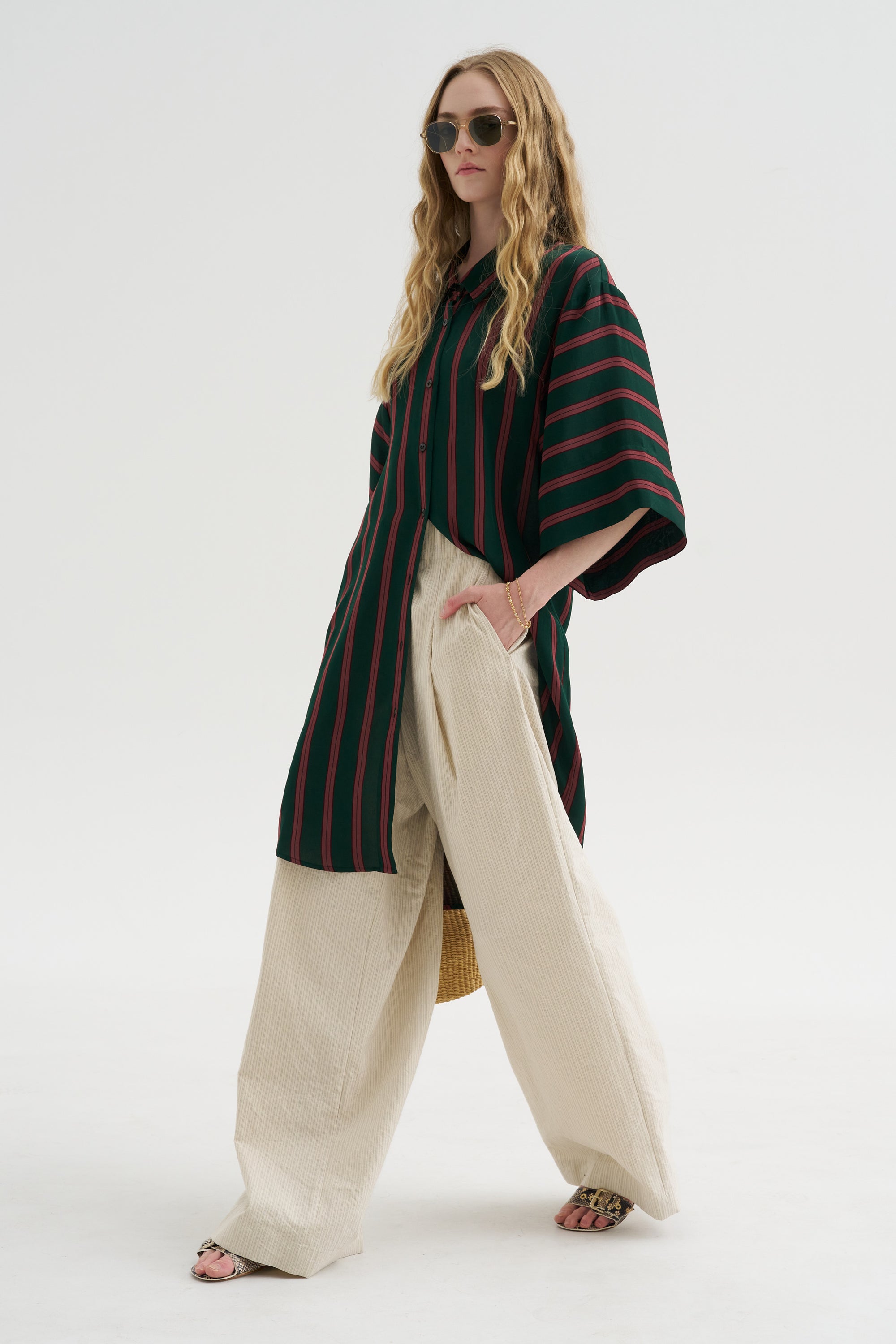 Stripe Wide Legs, Ecru
