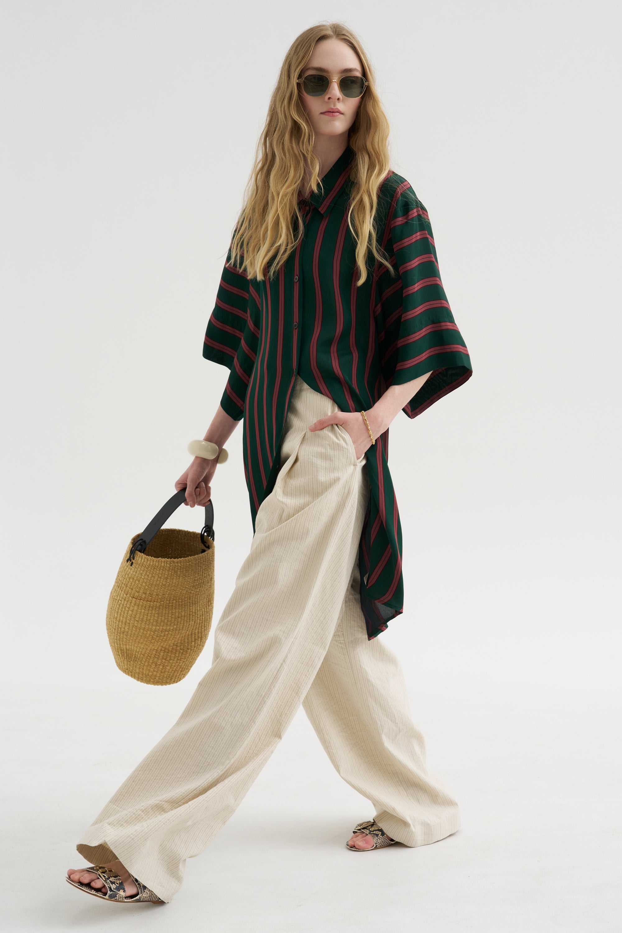 Stripe Wide Legs, Ecru
