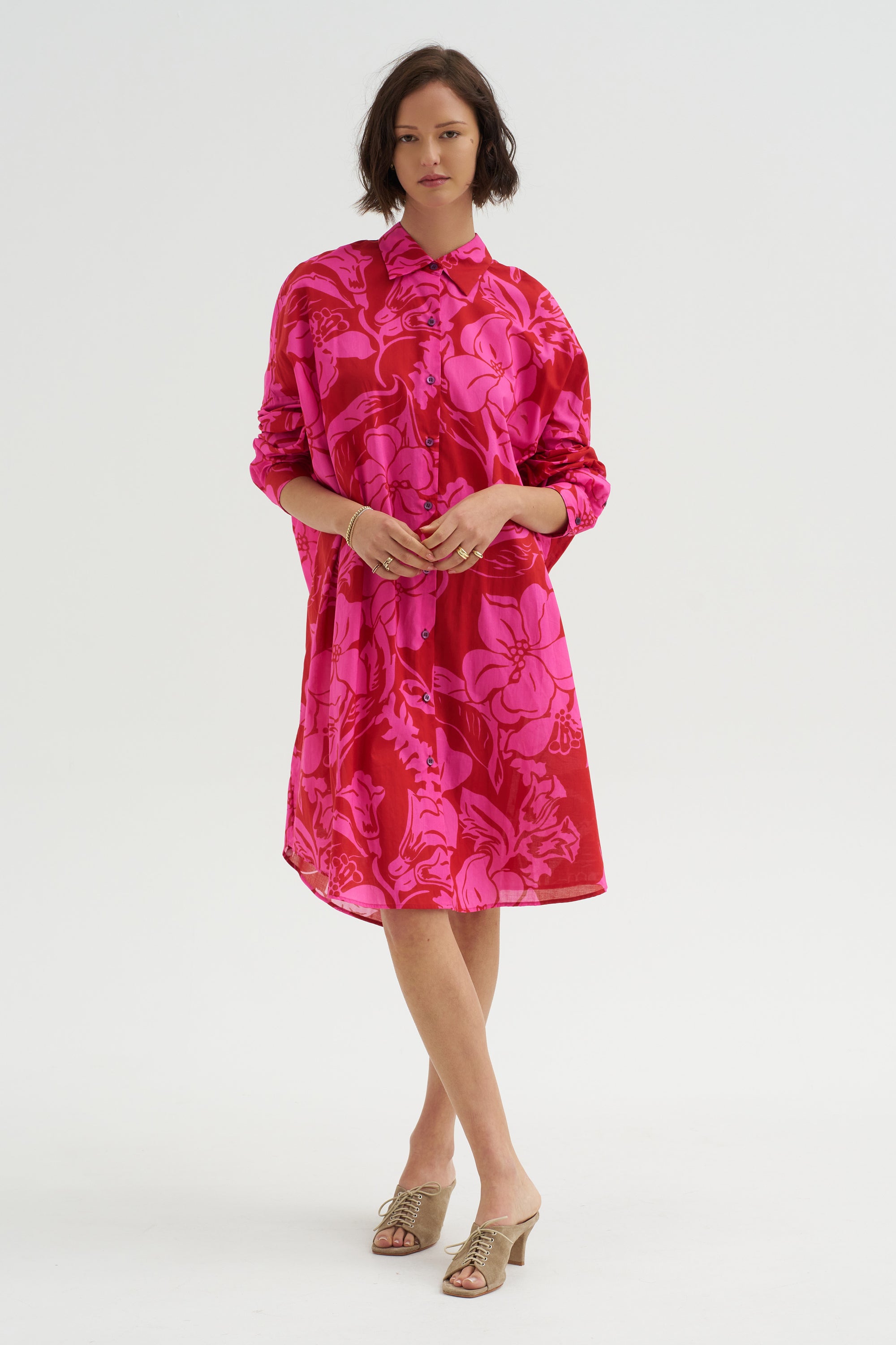 Hawaiian Floral Print Dress, Fuchsia