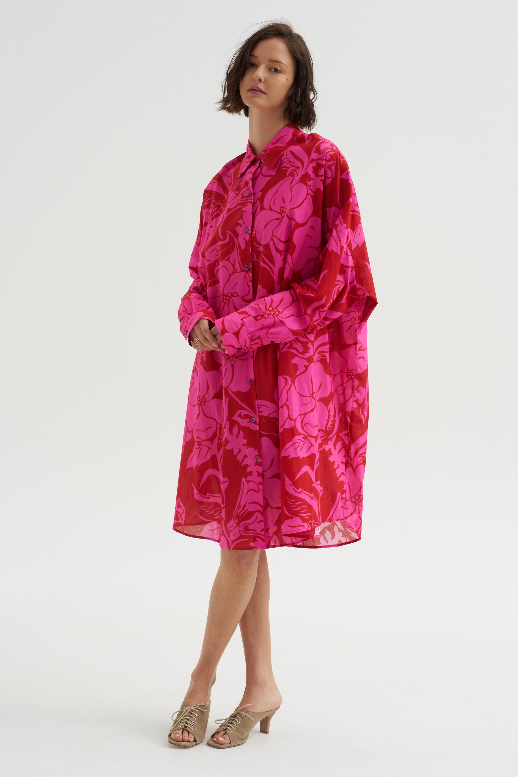 Hawaiian Floral Print Dress, Fuchsia